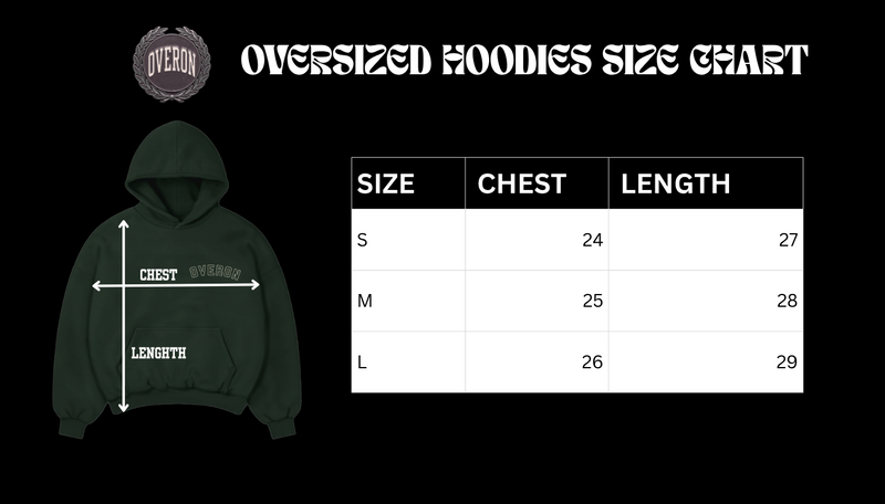 Size chart for Gothic Spine Hoddie